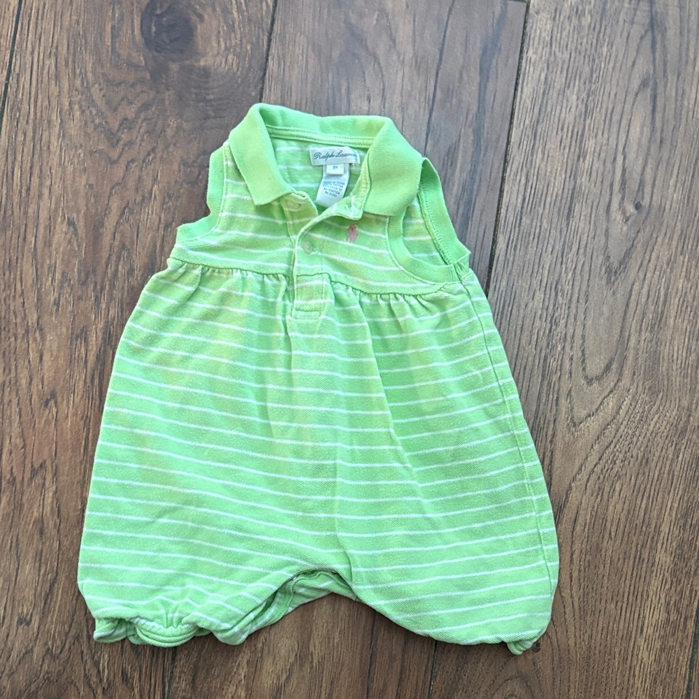 Ralph Lauren Lime Green Striped Baby Romper